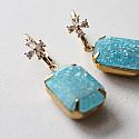 Aqua Blue Sparkly Cabachon Drop Earrings - The Erin Earrings