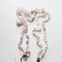 Pink Peruvian Opal Handtied Cross Necklace - The Petra Necklace