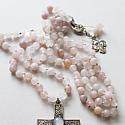 Pink Peruvian Opal Handtied Cross Necklace - The Petra Necklace