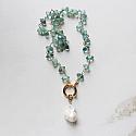 Green Fluorite and Gold Necklace with Baroque Pearl Pendant - The Natasha Necklace