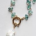 Green Fluorite and Gold Necklace with Baroque Pearl Pendant - The Natasha Necklace