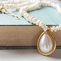 Vintage Creamy Glass Pebble Pearls with Vintage Pearl Pendant - The Angela Necklace