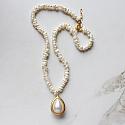 Vintage Creamy Glass Pebble Pearls with Vintage Pearl Pendant - The Angela Necklace