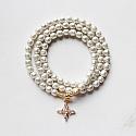 Vintage Glass Soft Gray Pearls Triple Wrap/Necklace with Charm - The Stacy Bracelet