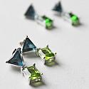 Blue Topaz and Peridot or Emerald Post Earrings - The Gala Earrings