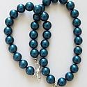OOAK - Peacock Blue Swarovski Glass Pearls & Vintage Brooch Necklace - The Une Fete Necklace