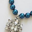 OOAK - Peacock Blue Swarovski Glass Pearls & Vintage Brooch Necklace - The Une Fete Necklace