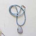 OOAK Blue Opal Pendant & Lace Agate Beaded Necklace - The Skye Necklace