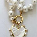 Vintage Glass Pearl Necklace & MOP Heart Pendant - The Lauren Necklace