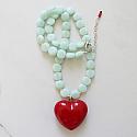 Vintage Aqua Glass & Red Heart Necklace - The Happy Necklace