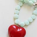 Vintage Aqua Glass & Red Heart Necklace - The Happy Necklace