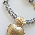 Ex Voto Milagro Vintage Brass Heart Locket  & Czech Glass Necklace - The Milagro Necklace