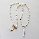 Fresh Water Pearl + Moonstone OR Amazonite Cube Necklace - The Fishy Fishy Necklace