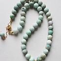Amazonite and Gold Aqua Chalcedony Pendant - The Aria Necklace