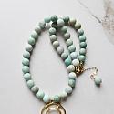 Amazonite and Gold Aqua Chalcedony Pendant - The Aria Necklace