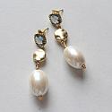 Blue Chalcedony and Vintage Glass Pearl Earrings -  The Marla Earrings