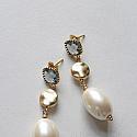 Blue Chalcedony and Vintage Glass Pearl Earrings -  The Marla Earrings