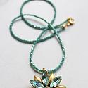 Vintage Brass Aqua Rhinestone Pendant Necklace
