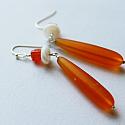 Orange Beach Glass and Carnelian Dangle Earrings - The Cassie Earrings