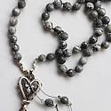Gray Map Jasper and Articulated Heart Necklace - The Bella Necklace
