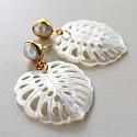 Fresh Water Pearl and Monsterra MOP Leaf Earrings - The Isla Earrings