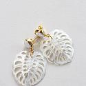 Fresh Water Pearl and Monsterra MOP Leaf Earrings - The Isla Earrings