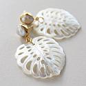 Fresh Water Pearl and Monsterra MOP Leaf Earrings - The Isla Earrings