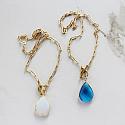 Gold Plate Paperclip Necklace with Blue Hydro Quartz or Opalite Pendant - The Luann Necklace