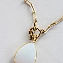 Gold Plate Paperclip Necklace with Blue Hydro Quartz or Opalite Pendant - The Luann Necklace