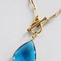 Gold Plate Paperclip Necklace with Blue Hydro Quartz or Opalite Pendant - The Luann Necklace