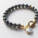 Gray Pearls with Dendritic Heart Charm - The Ashley Bracelet