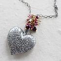 Silver Etched Heart Cluster Necklace - The Valentine Necklace