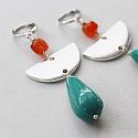 Czech Glass, Carnelian & Silver Half Moon Earrings - The Lola Earrings