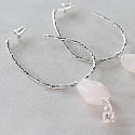 Sterling Silver Hoop Posts and Rough Cut Rose Quartz Earrings - The Rose Earrings