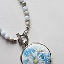 Natural Blue Aquamarine and Vintage Locket - The Daisy Necklace