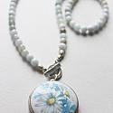 Natural Blue Aquamarine and Vintage Locket - The Daisy Necklace