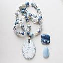 Mixed Gem and Glass Hand-knotted Necklace with Blue Opal Pendant - The Lara Necklace