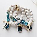 Agate Stretch Bracelets with Jeweled Charms