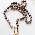 Rhodonite Hand Knotted Necklace with Vintage Cabachon - The Camelia Necklace