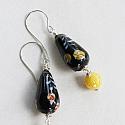 Vintage Japanese Black & Yellow Glass Earrings - The Dojo Earrings