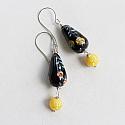 Vintage Japanese Black & Yellow Glass Earrings - The Dojo Earrings